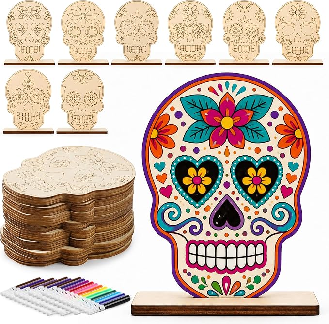 DoubleFill 16 Pcs Dia De Los Muertos Craft Day of The Dead DIY Craft, Skull