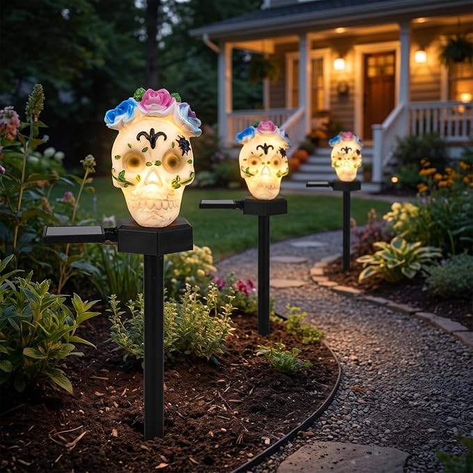 Solar Skull Halloween Garden Lights Outdoor Decor Gothic Pathway Lamp - skull lamp
