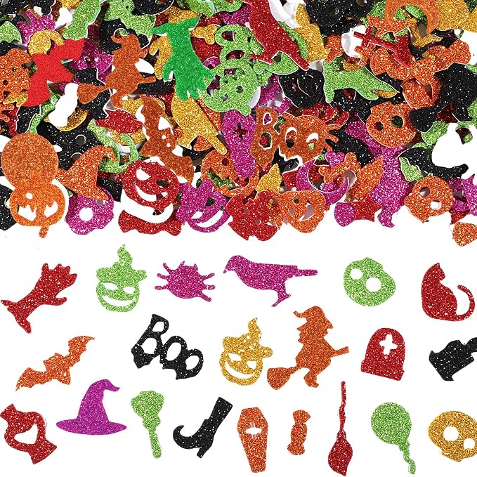 602 Pcs Halloween Glitter Foam Stickers, Self-Adhesive Craft Decor Stickers - skull sticker