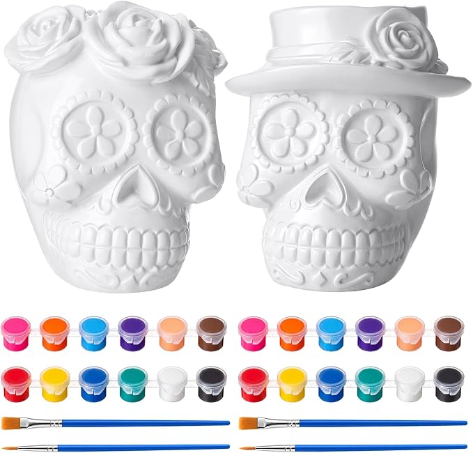 Silipull Day of The Dead DIY Sugar Skull Couple Dia De Los Muertos Decor - skull figurine