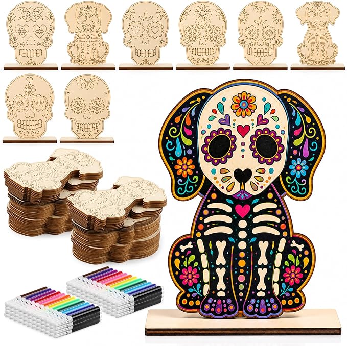 DoubleFill 32 Pcs Dia De Los Muertos Craft Day of The Dead DIY Craft, Dead - skull painting