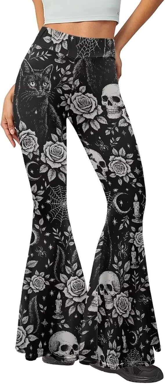 Women's Yoga Pants High Waisted Flare Leggings XS-2XL - skull leggings