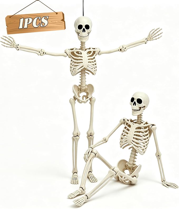 5.75ft Life Size Giant Halloween Skeleton, 69″ Posable Full Body Skeleton with Movable Joints, Halloween Skeleton Decorations for Yard Porch Outdoor Indoor Haunted House Graveyard