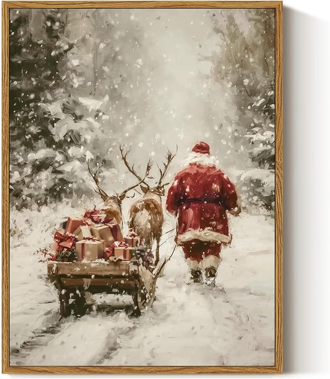 InSimSea Christmas Wall Decor Framed Wall Art Santa Oil Painting 12x16 In - skull wall art
