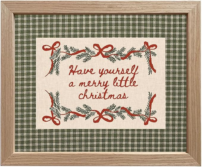 Vintage Christmas Wall Art Green Gingham Plaid Canvas Print - skull painting