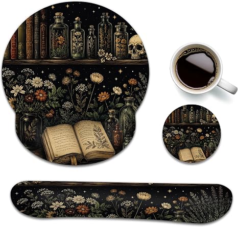 Keyboard Wrist Rest and Mouse Pad Set with Matching Coaster - skull coaster
