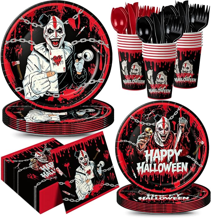 168pcs Halloween Plates Napkin Party Supplies Horror Hallowen Tableware Set - skull plate
