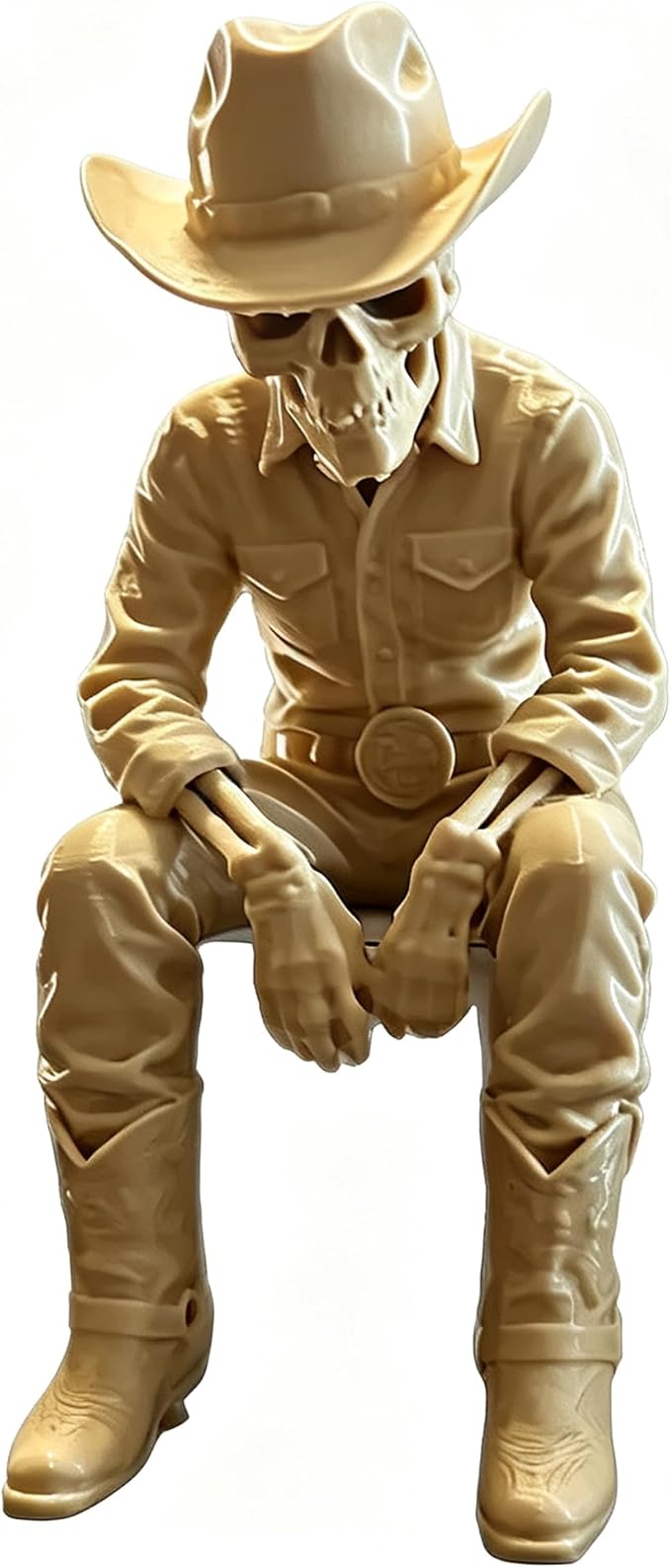 Sitting Skeleton Cowboy Figurine Mini Plastic Western Skull Statue Decor - skull figurine