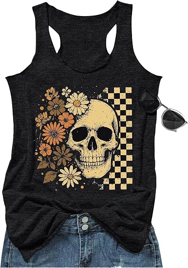 Breast Cancer Shirts for Women Halloween Shirts Witch Tank top Teen Girls - skull tank tops