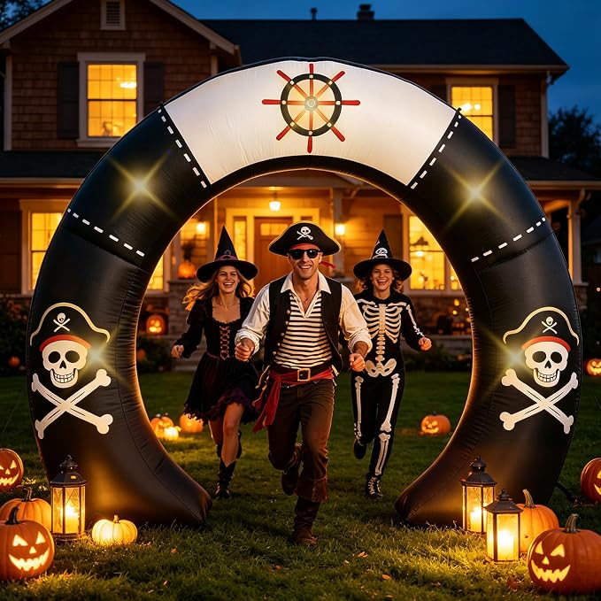 8.2FT Halloween Inflatable Pirate Skull Archway Outdoor Decorations - skull inflatable