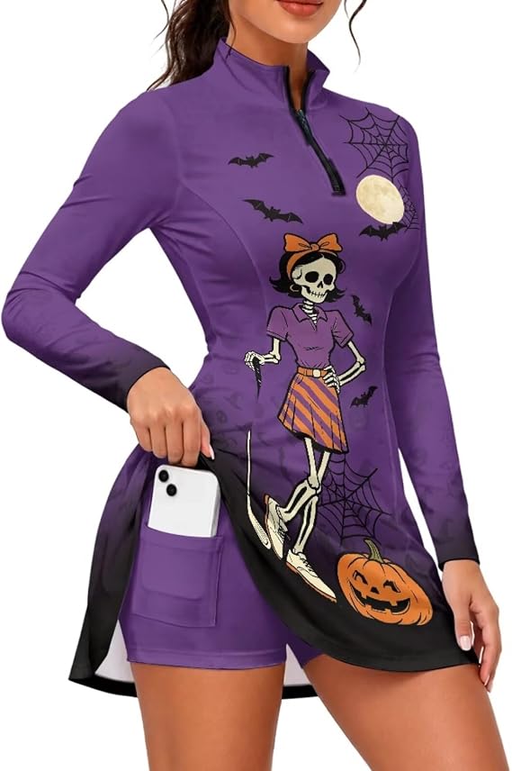 Tennis Golf Dress 2026 Long Sleeve 1/4 Zip Athletic Dress for Women - sugar skull dress