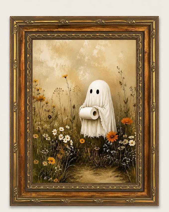 Framed Halloween Canvas Wall Art Vintage Ghost Floral Painting Print 10x8 - skull wall art