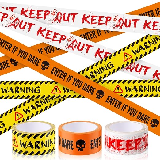3 Rolls 2 Inch x 450 ft Halloween Decoration Caution Tape - skull sticker