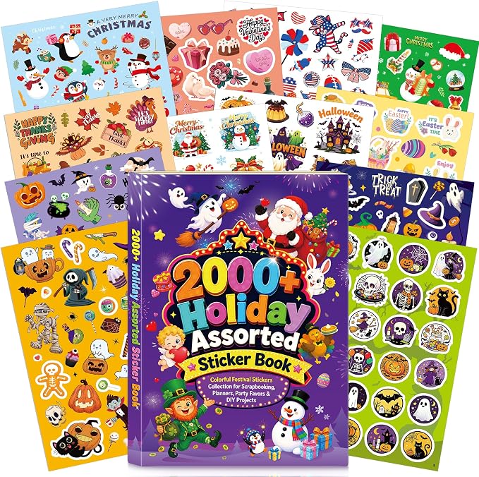 2000+ Holiday Stickers Book,48 Sheets Halloween Christmas Stickers for Kids - skull sticker