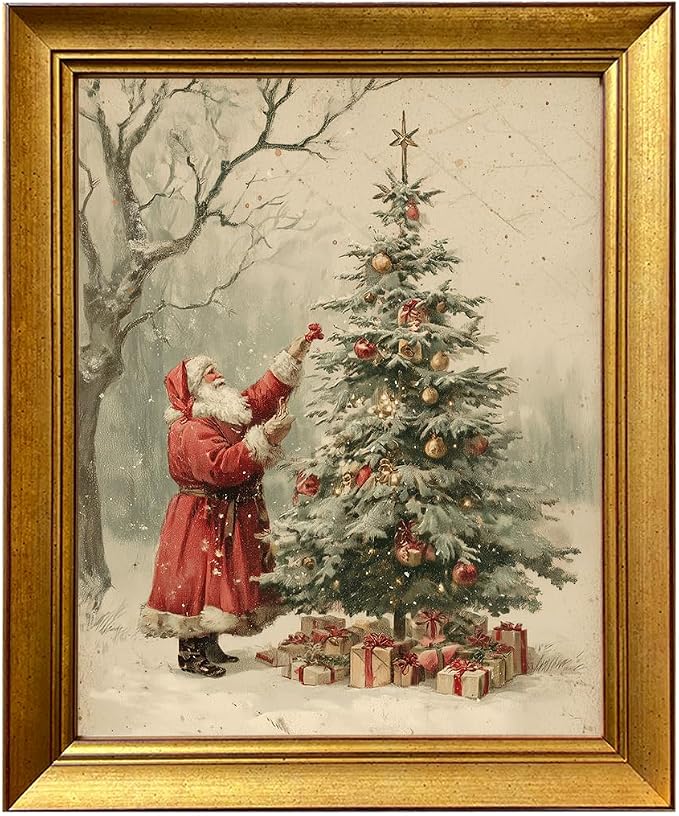 Framed Christmas Wall Art Santa Christmas Tree Picture Rustic Winter Decor - skull painting
