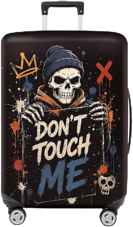 Skull Luggage Cover, Don't Touch Me Suitcase Protector - skull suitcase