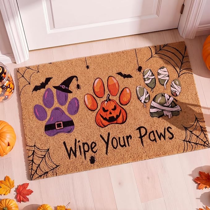 Halloween Door Mat, 30x17 Inch Wipe Your Paws Rug - skull door mat