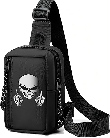 Negi Skull Middle Small Small Sling Bag for Men Women Skeleton Hand Crossbody Bags for Travel Sport Work Black Mini Chest Bag Waterproof For Mens Casual Trendy Panny Pack for Running - sugar skull handbags for sale
