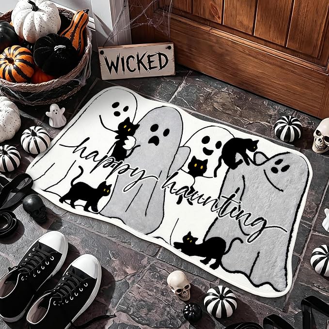 Halloween Bath Mat Spooky Ghost Rugs Washable Gothic Bathroom Floor Carpet