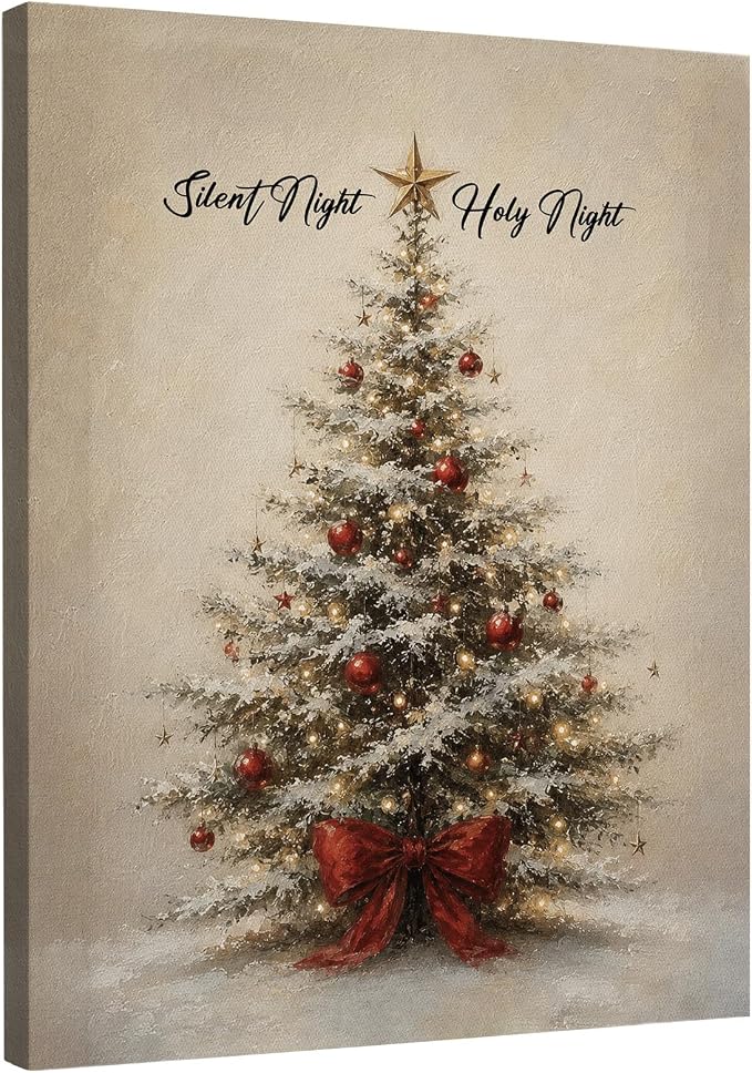 DIENADFX Winter Christmas Tree Red Bow Canvas Wall Art Decor Pictures 11x14 - skull wall art