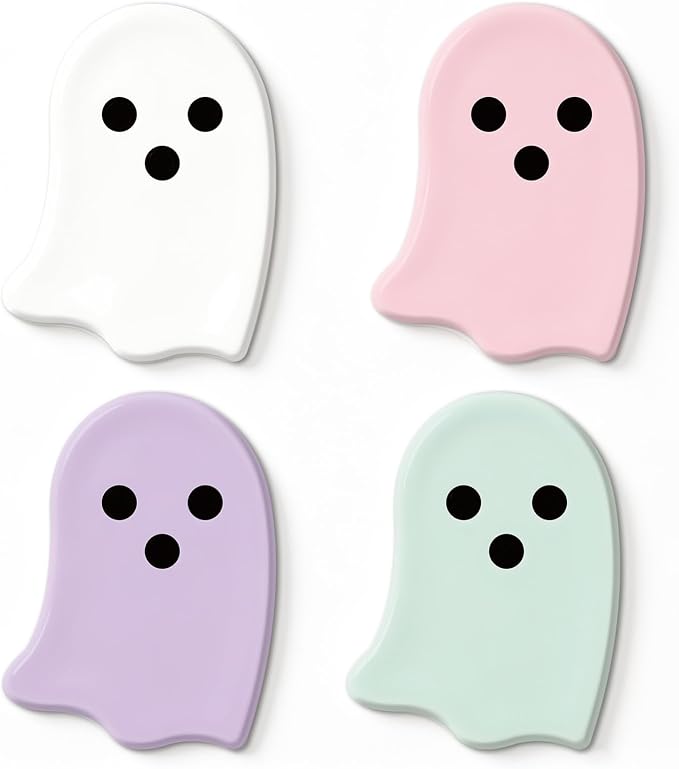 JarThenaAMCS 4Pcs Halloween Coasters, Pastel Ghost - skull coaster