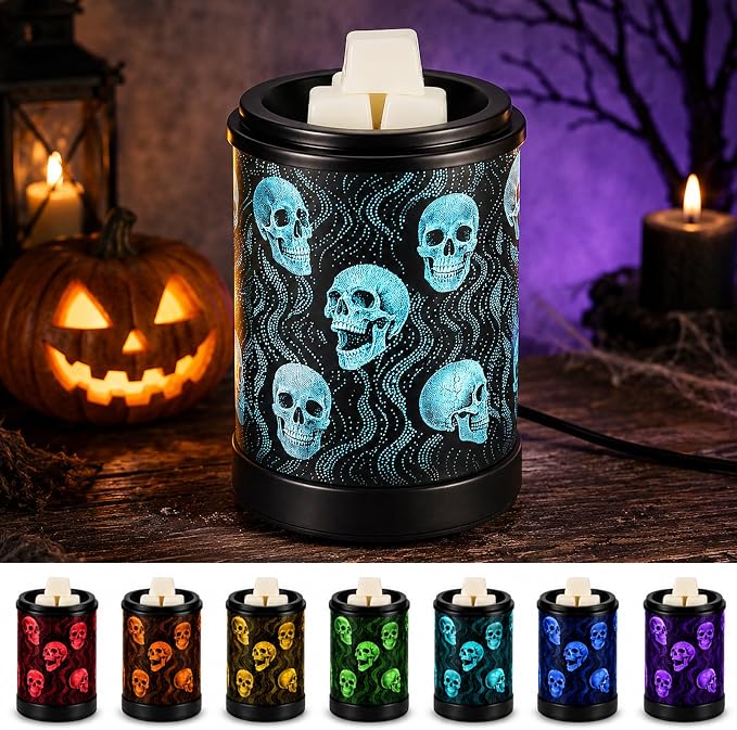 Wax Melt Warmer, Halloween Skulls Electric Colorful Light Wax Warmers - skull candle