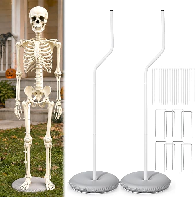 2 Set Halloween Skeleton Stand for 5.4 ft Skeletons, Metal Support Holder - skeleton