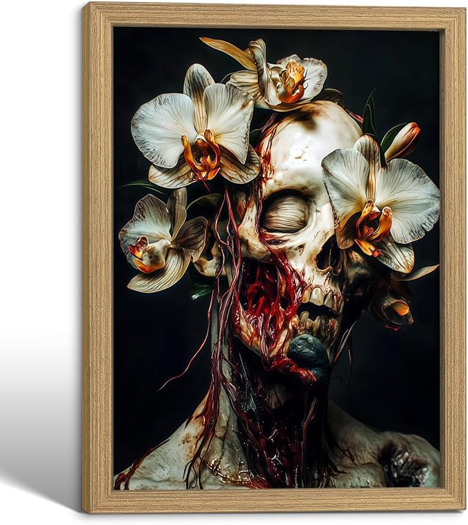 Framed Gothic Skull Canvas Wall Art 12×16 Inch For Bedroom Living Room