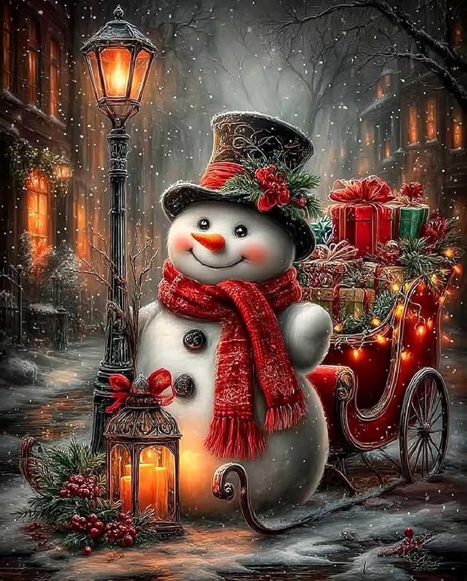 Christmas Snowman Paint by Numbers Kit for Adults Beginner (Without Frame) - skull painting