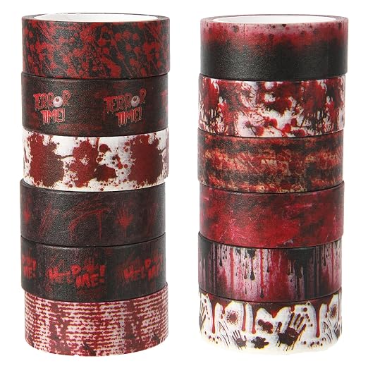 12 Rolls Halloween Washi Tape Halloween Tape Self-Adhesive Halloween Scrapbook Paper Tape Blood Hand Washi Tape Decorative Tape for Scrapbook DIY Craft Halloween Party Wrapping Supply - skull sticker