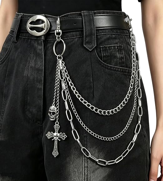 Pants Jean Chain for Men Women Punk Goth Y2k Pocket Wallet Chain Belt - skull wallet