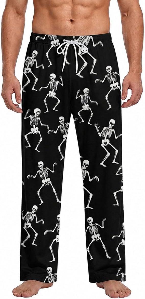 Mens Pajama Pants Lounge Sleep Bottoms with Pockets - skull pajamas