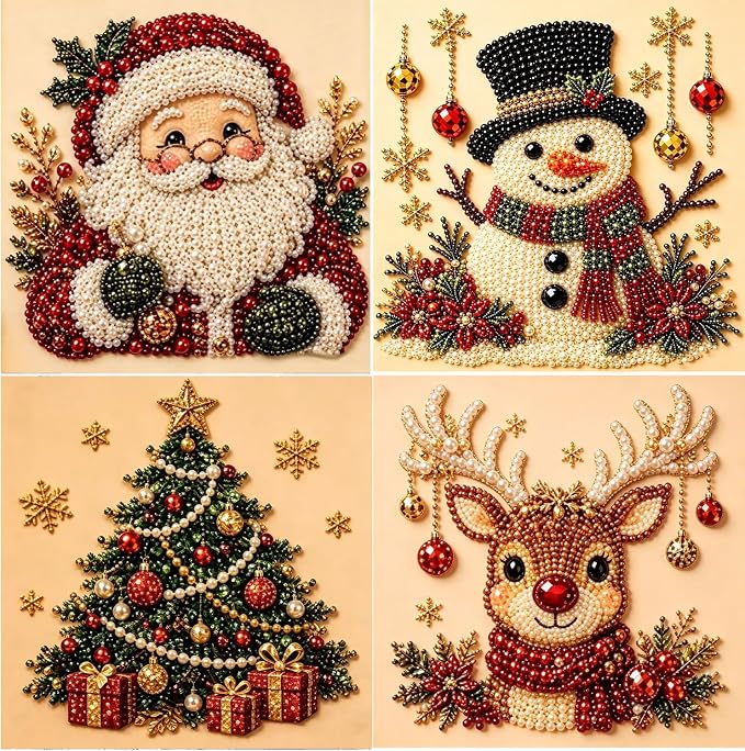 YERUOUIU 4 Pack Christmas Pearl Art Kits for Adults, DIY Special Shape Diamond Art Kits, Diamond Crystal Rhinestones Painting Kits for Home Wall Decor Gift 12x12inch - skull wall art