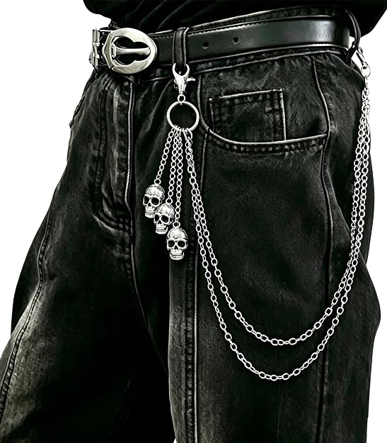 Skull Pants Jean Chain Punk Hiphop Gothic Pocket Keychain Belt - skull wallet