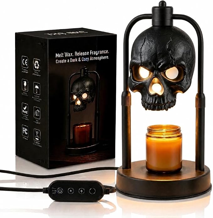 Skull Candle Warmer Lamp, Gothic Wax Melter with Timer & Dimmer - skull lamp