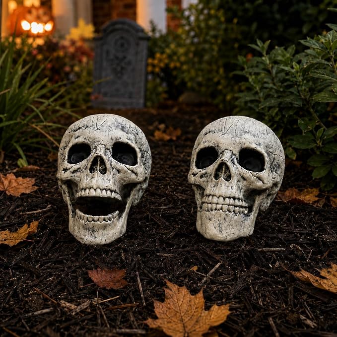 AISENO 2 PC Realistic Skeleton Skull Halloween Decorations for Outdoor Indoor Yard Decor Graveyard Life Size - skull inflatable