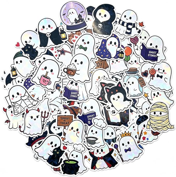 Holographic Halloween Ghost Stickers Waterproof Vinyl - skull sticker
