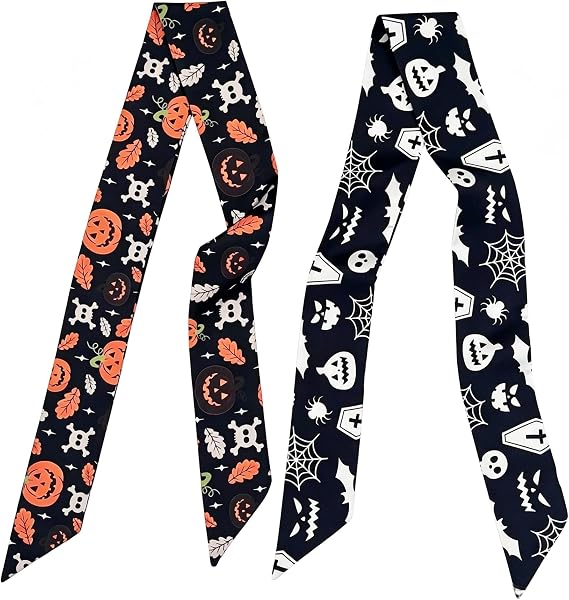 2PCS Halloween Scarf for Purse Handbags Women Hair Ribbon - sugar skull handbags for sale