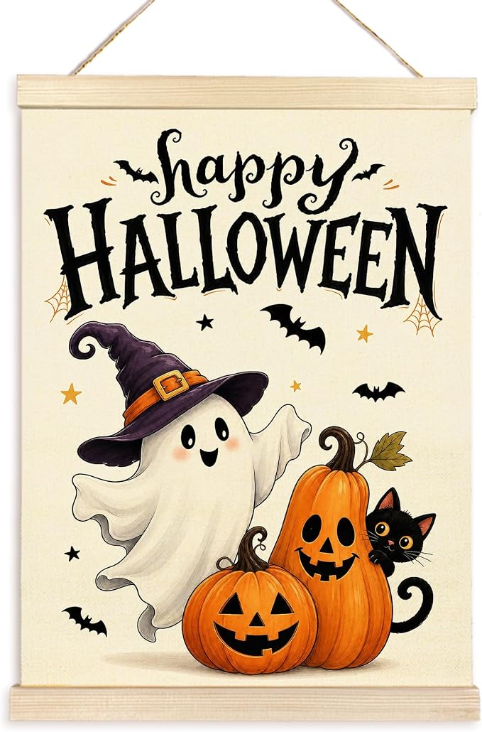TAEDIN Halloween Ghost Pumpkin Cat Wall Art Poster Hanger Decor 12×16 Inch