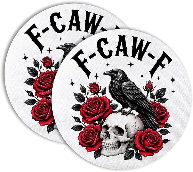 F-Caw-F Raven Skull Coasters Set of 2 Goth for Women - skull coaster