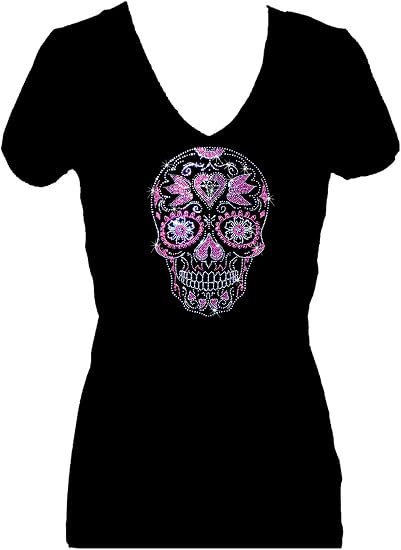 Sugar Skull Halloween Rhinestone SS Tee - skull tshirt