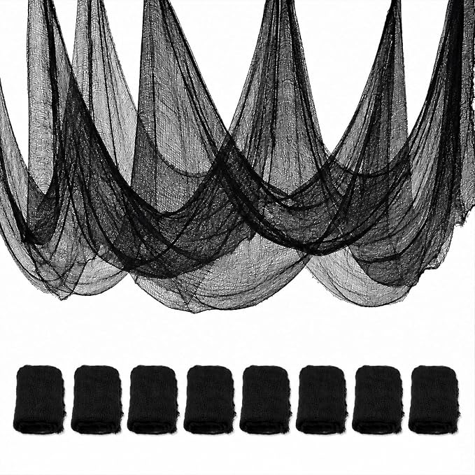 8 Pack Black Creepy Cloth 30 x 72 in Halloween Gauze - string light