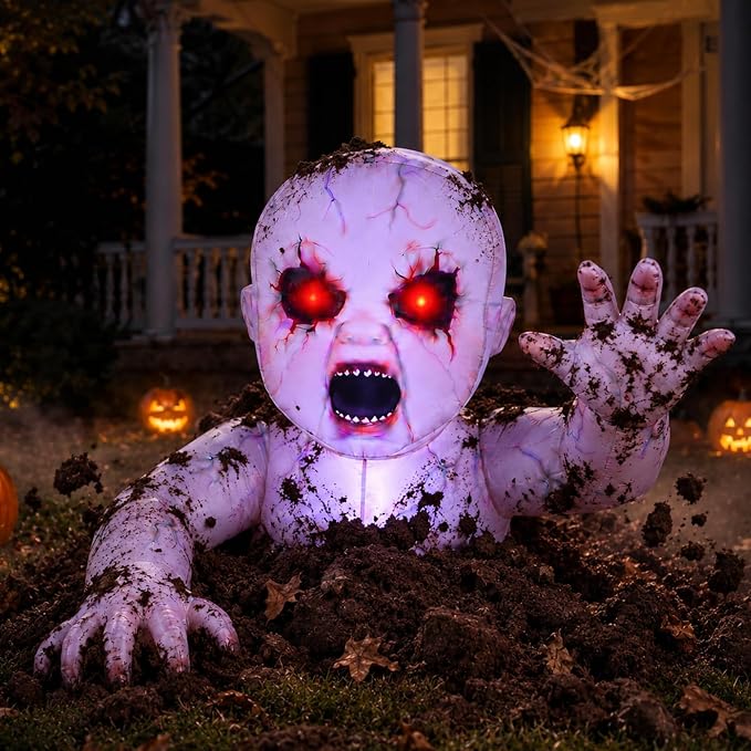 5 ft LED Large Halloween Inflatable Zombie Baby Groundbreaker Outdoor Decor - skull inflatable