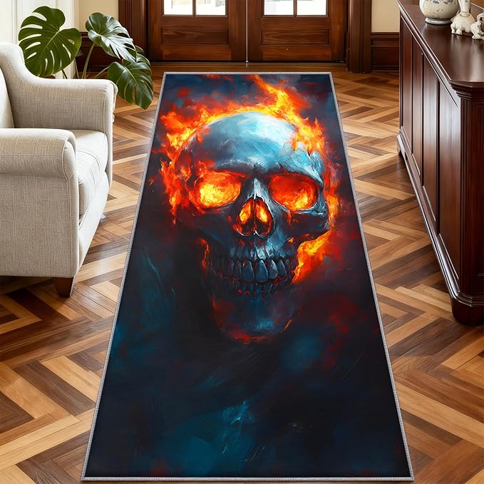 Skull Runner Rug 2x6 Flaming Skull Hallway Runner Rug - skull carpet