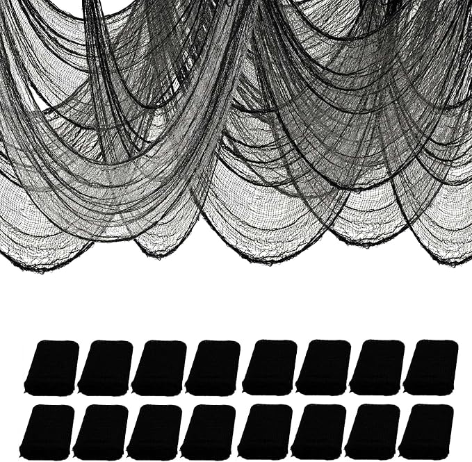 16 Pack Black Creepy Cloth, 30 x 72 in Halloween Cheesecloth Gauze Decor - string light
