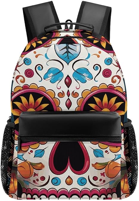 Colorful Sugar Skull Laptop Backpack Lightweight Backpack - skull backpack