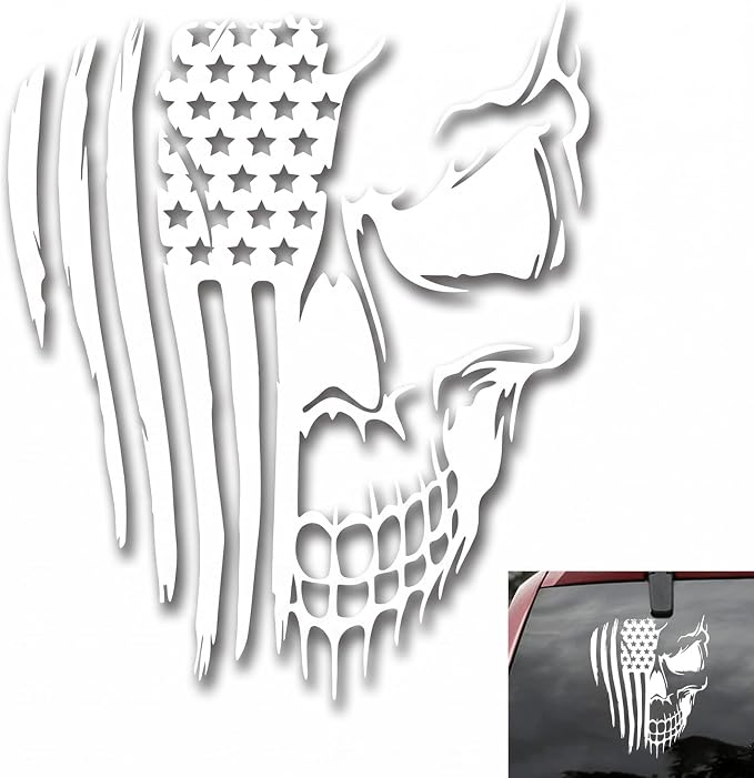 Halloween Skull Car Decal, American Flag Vinyl Bumper Sticker - skull sticker