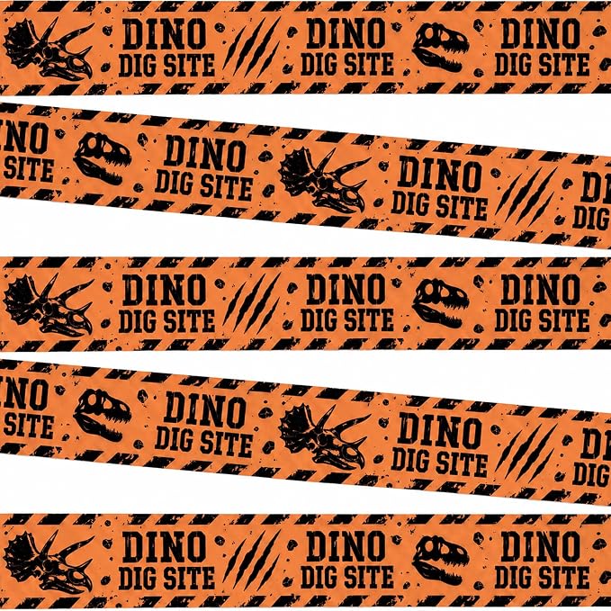2 Rolls 3" x 110Ft Orange Dino Dig Site Caution Tape Party Decorations - skull sticker