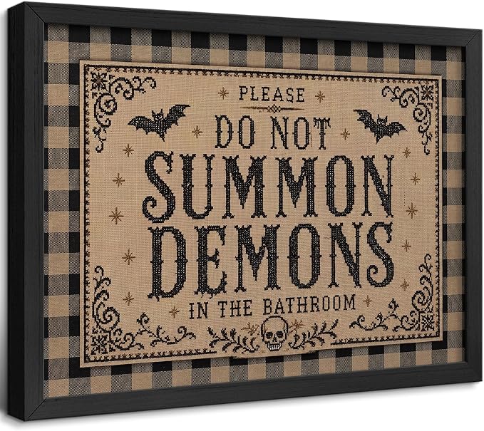 Gothic Funny Bathroom Framed Wall Art, Halloween Demon Quote Print 8 X 10 - skull wall art