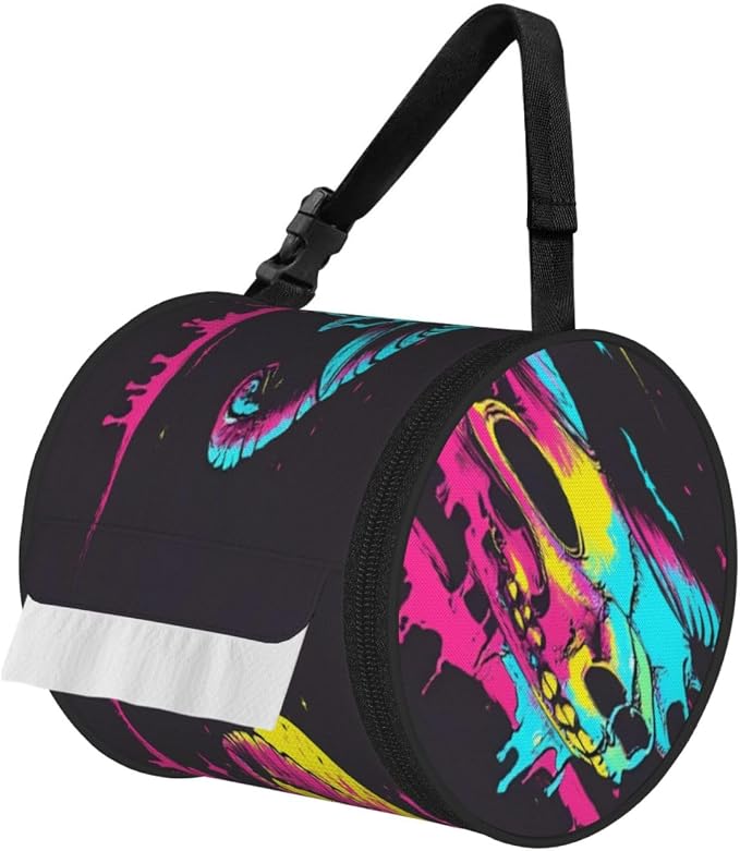 Hanging Toilet Paper Holder-Neon Gothic Skull Moon - skull toilet paper